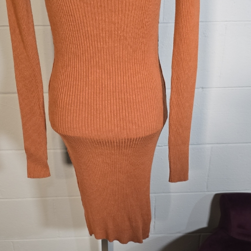 Rust Orange Ribbed Knit Dress - Picture 8 of 9